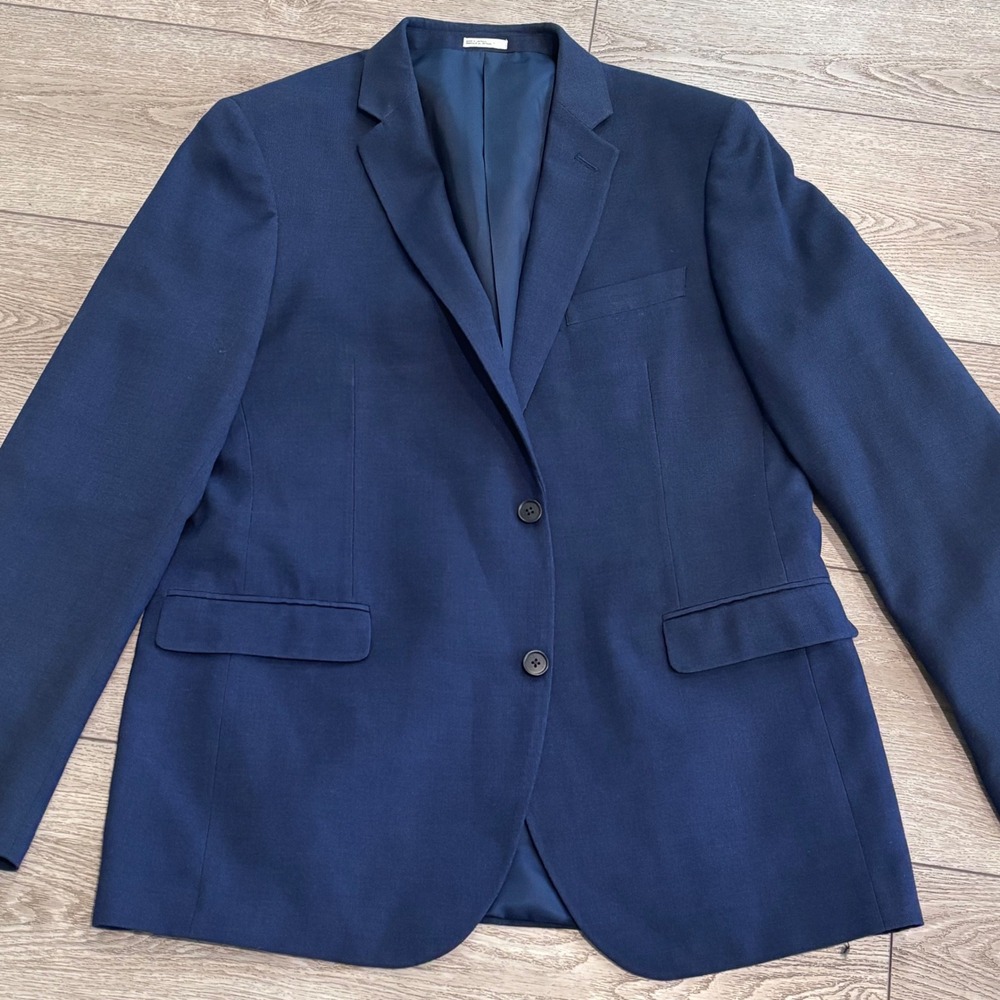 Nordstrom Rack Blazer Mens 44L Navy Blue Wool Blend 2-Button Sport Coat Jacket